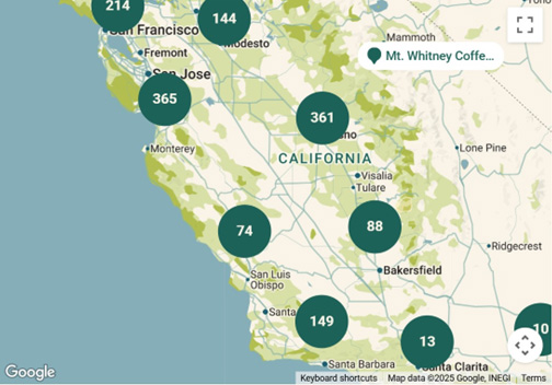 Screenshot of CA Map: Organic Directory