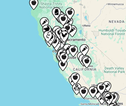 Screenshot of CA Map: Farm Locations