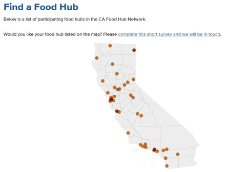 Screenshot of CA Map: Find a Food Hub